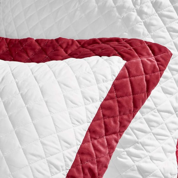 LEVTEX HOME All is Bright 3-Piece White and Red Diamond Quilting 