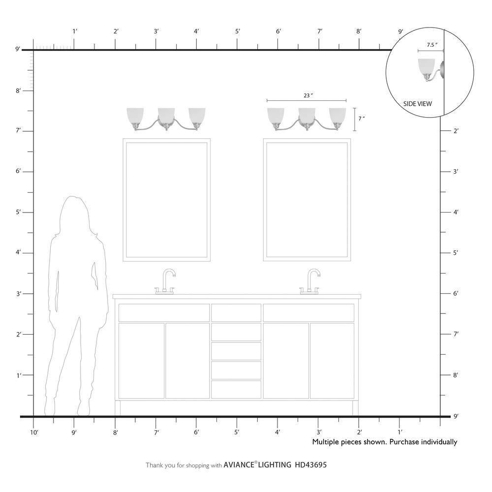 Polished Chrome 3-Light Vanity with Satin Opal Glass Shades