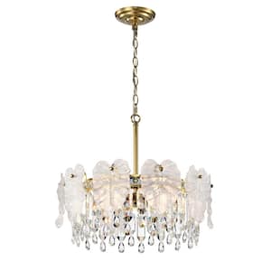 19 in. Dia x 16.8 in. H Gioconda 5-Light Brushed Shiny Brass Leaf-Shaped Glass Crystal Chandelier