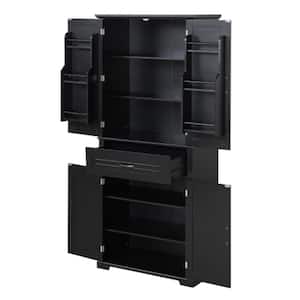 38.98 In D x 18.50 in W x 18.31 in H Freestanding Bathroom Storage Cabinet with Doors & Drawer, in MDF Black Finish