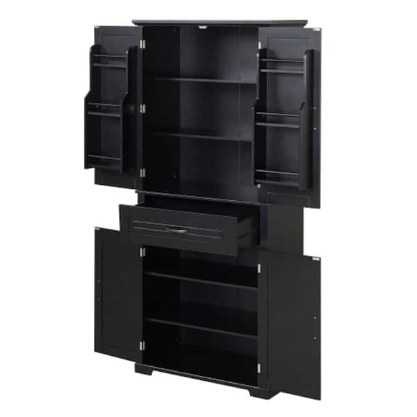 38.98 in. D x 18.50 in. W x 18.31 in. H Assembled Freestanding Bath Storage Cabinet with Doors & Drawer Black Finish