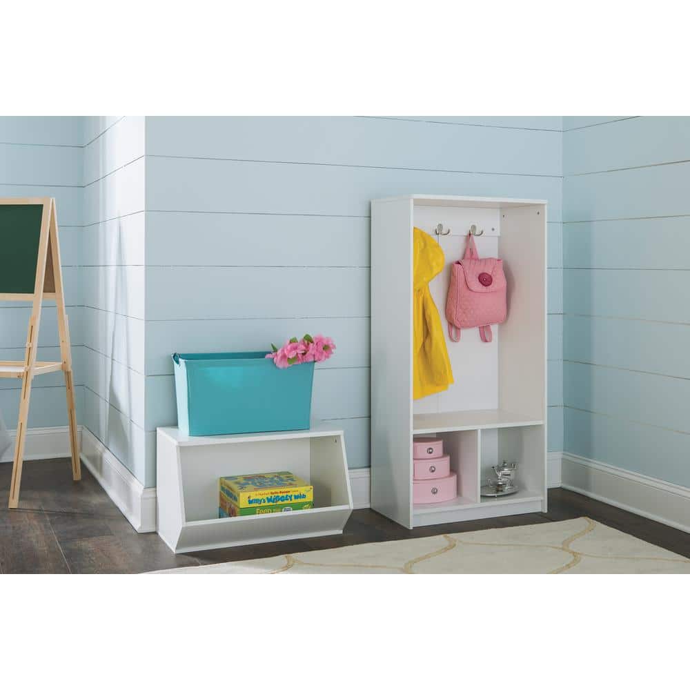 White Kid's Storage Organizer with Hooks and Cubes