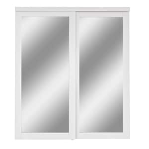 72 in. x 80 in. Solid Core 1-Lite Mirror White Primed MDF Interior Closet Sliding Door with Hardware