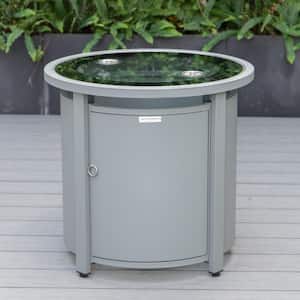 Walbrooke Grey Modern Round Tank Holder Table with Tempered Glass Top and Powder Coated Aluminum for Patio