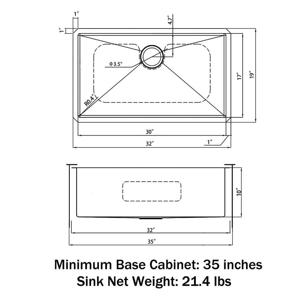 Sinber 32" Stainless Steel Single Bowl Undermount Kitchen Sink
