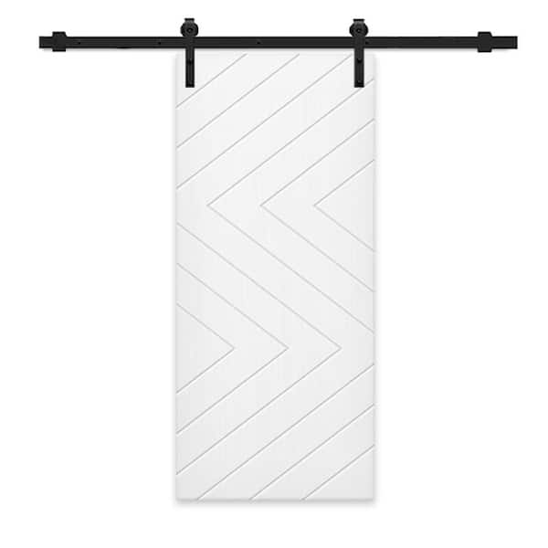CALHOME 30 in. x 80 in. White Painted Composite MDF Paneled Interior Sliding Barn Door with Hardware Kit