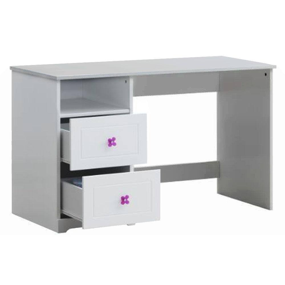 Elegant White Wood Writing Desk with Utility Drawer and Filing Cabinet