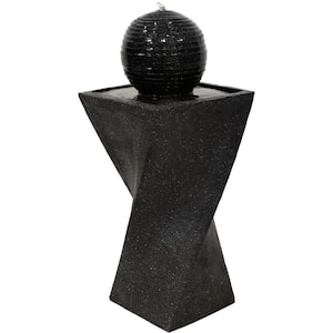 32 in. Black Ball Spitter Solar Fountain with Battery Backup and LED Light