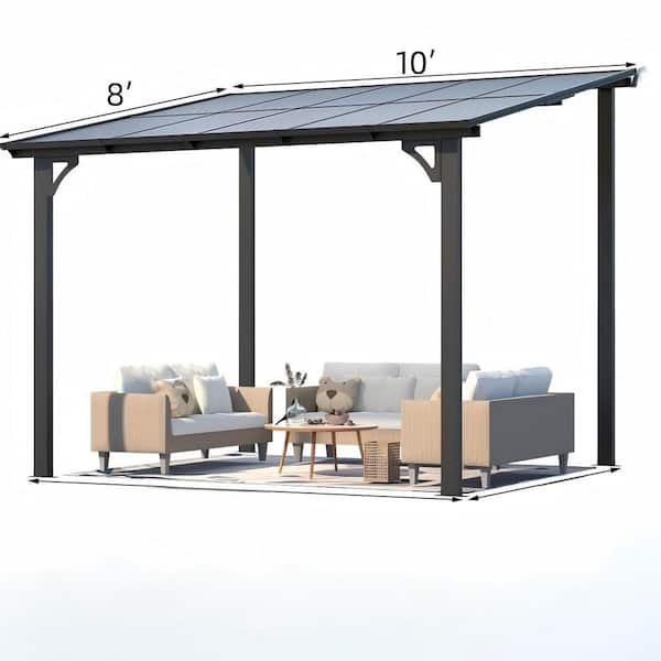 10 ft. x 8 ft. Gray Aluminum Sloped Roof Patio Cover Outdoor Pergola with UV Protection and Rust-Resistant Patio Canopy