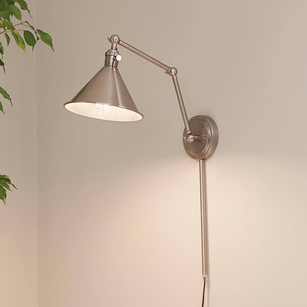 Classic Pewter Articulating Arm Wall Sconce with Schoolhouse Charm