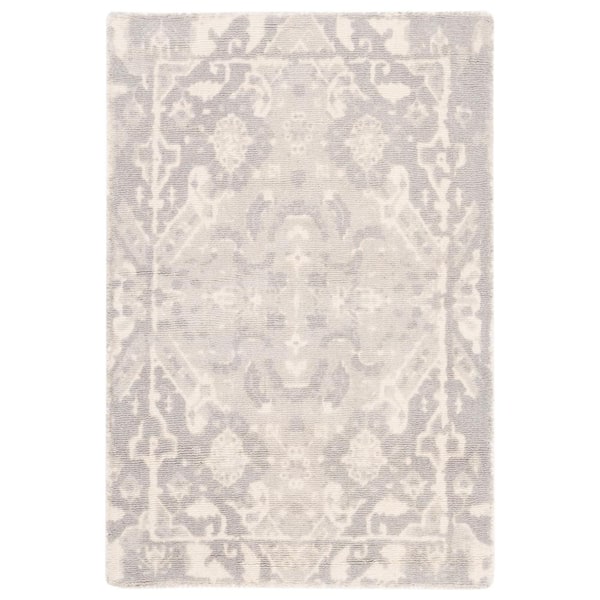 Restoration Vintage Light Gray/Ivory Doormat 2 ft. x 3 ft. Floral Border Area Rug