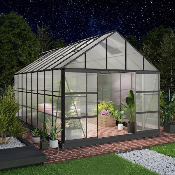 10 ft. x 16 ft. Black Frame Clear Garden Greenhouse, Solarium, and Conservatory