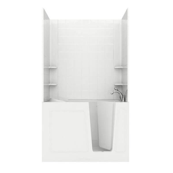 Universal Tubs Rampart 4.5 ft. Walk-in Whirlpool and Air Bathtub with 6 in. Tile Easy Up Adhesive Wall Surround in White