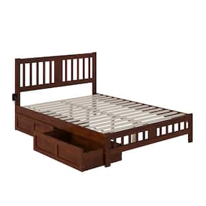 Tahoe Walnut Queen Solid Wood Storage Platform Bed with Footboard and 2 Drawers