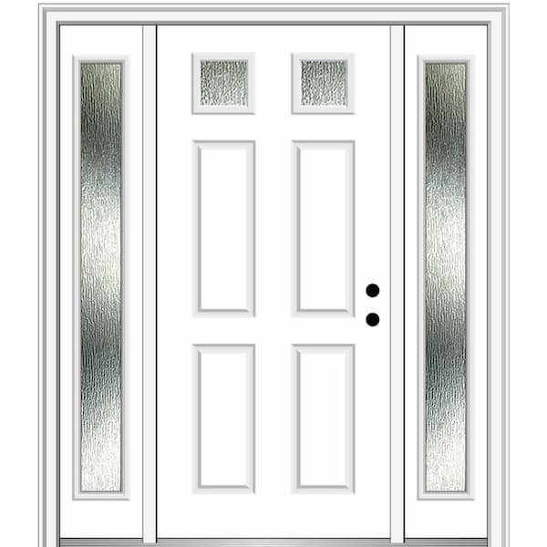 MMI DOOR 64 in. x 80 in. Left-Hand Inswing Rain Glass Brilliant White Fiberglass Prehung Front Door on 4-9/16 in. Frame