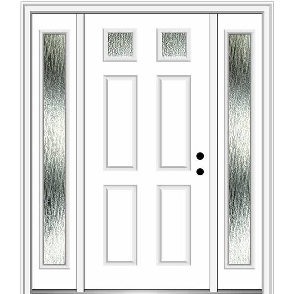 MMI Door Rain Glass 60 in. x 80 in. Left-Hand Inswing Brilliant White Fiberglass Prehung Front Door on 6-9/16 in. Frame