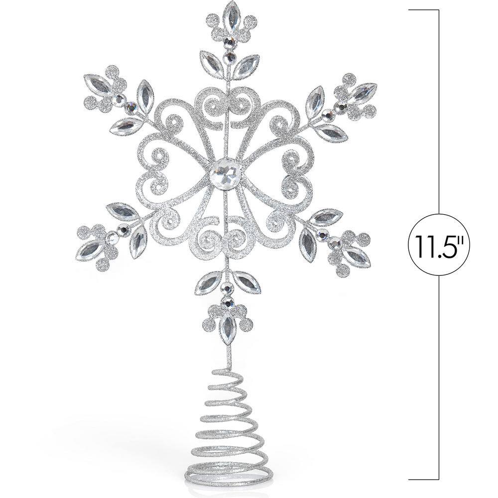 Silver Glitter Floral Snowflake Metal Tree Topper