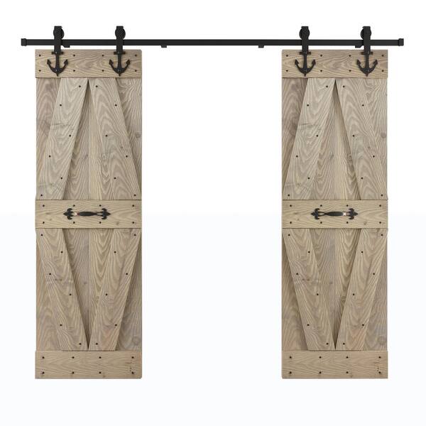 COAST SEQUOIA INC 60 in. x 84 in. X-Series Embossing Light Gray DIY Knotty Wood Double Sliding Door With Hardware Kit