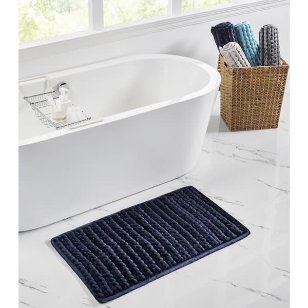 Better Trends Christa Collection 17 in. x 24 in. Blue 25% Cotton and 75% Polyester Rectangle Bath Rug