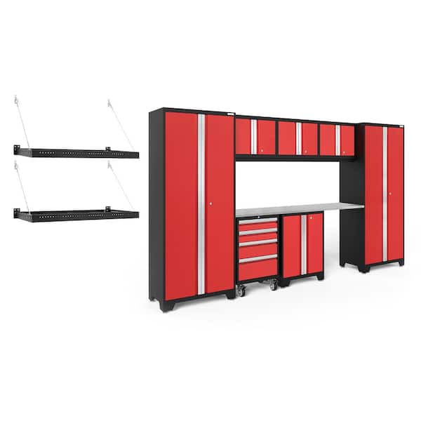 NewAge Products Bold Series 132 in. W x 76.75 in. H x 18 in. D 24-Gauge Steel Garage Cabinet Set in Red (8-Piece)