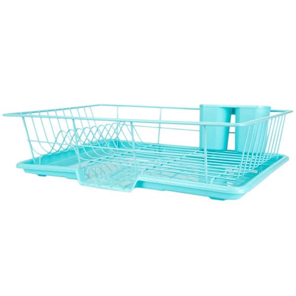 Home Basics 3 Piece Vinyl Coated Steel Dish Drainer with Drip Tray