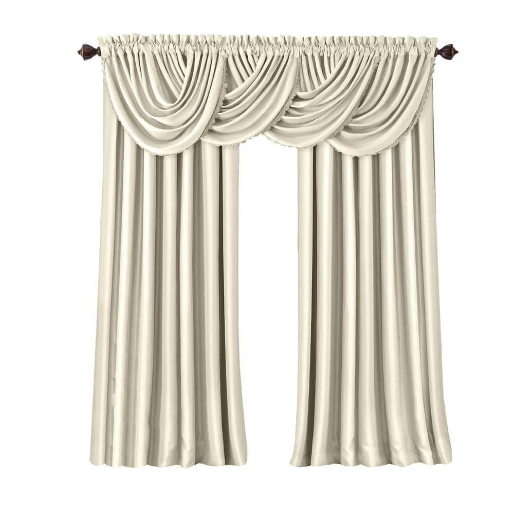 Ivory Faux Silk Blackout Pleated Window Curtain Panel