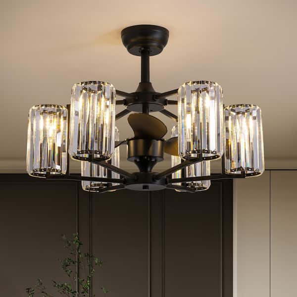 26.8 in. Indoor Black Crystal Downrod Mount Ceiling Fan with Light and Remote Control Farmhouse for Living Room