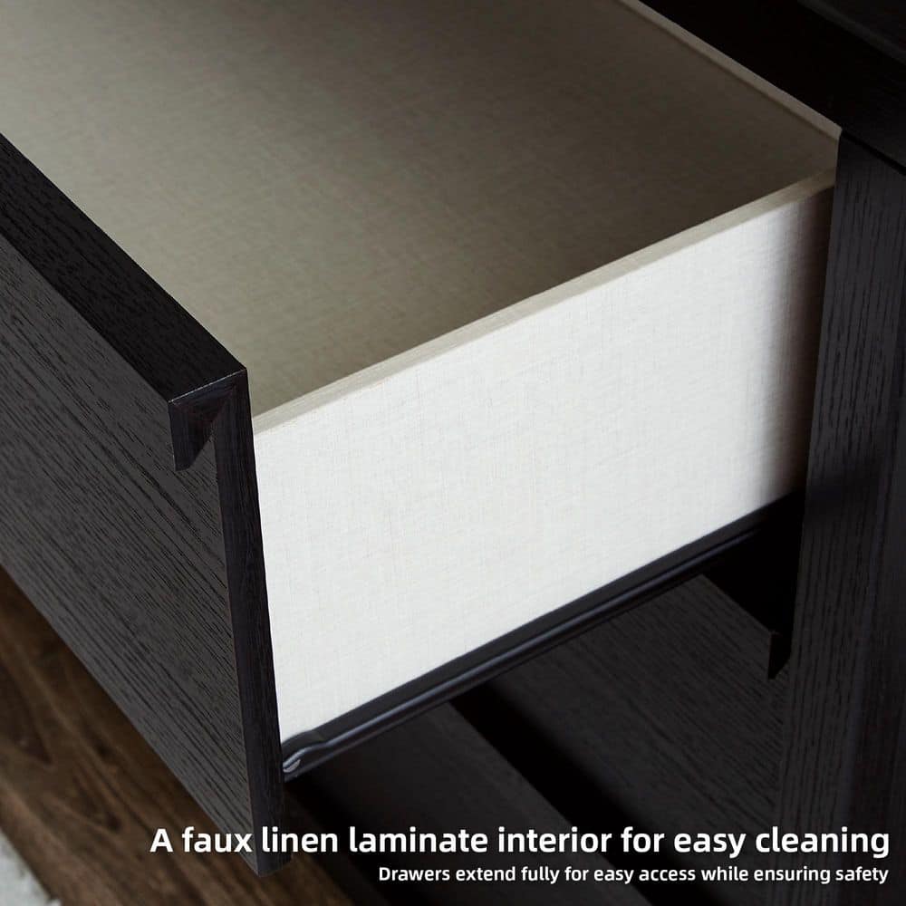 Black Modern 2-Drawer Nightstand with Wireless Charging