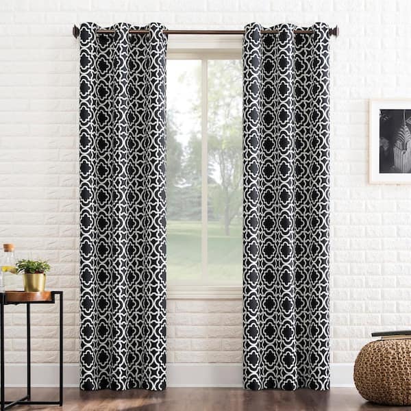Sun Zero Barnett Trellis Black Polyester 40 in. W x 84 in. L Grommet Blackout Curtain (Single Panel)