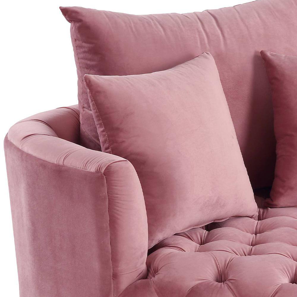 Pink Velvet Barrel Swivel Accent Chair with Pillows