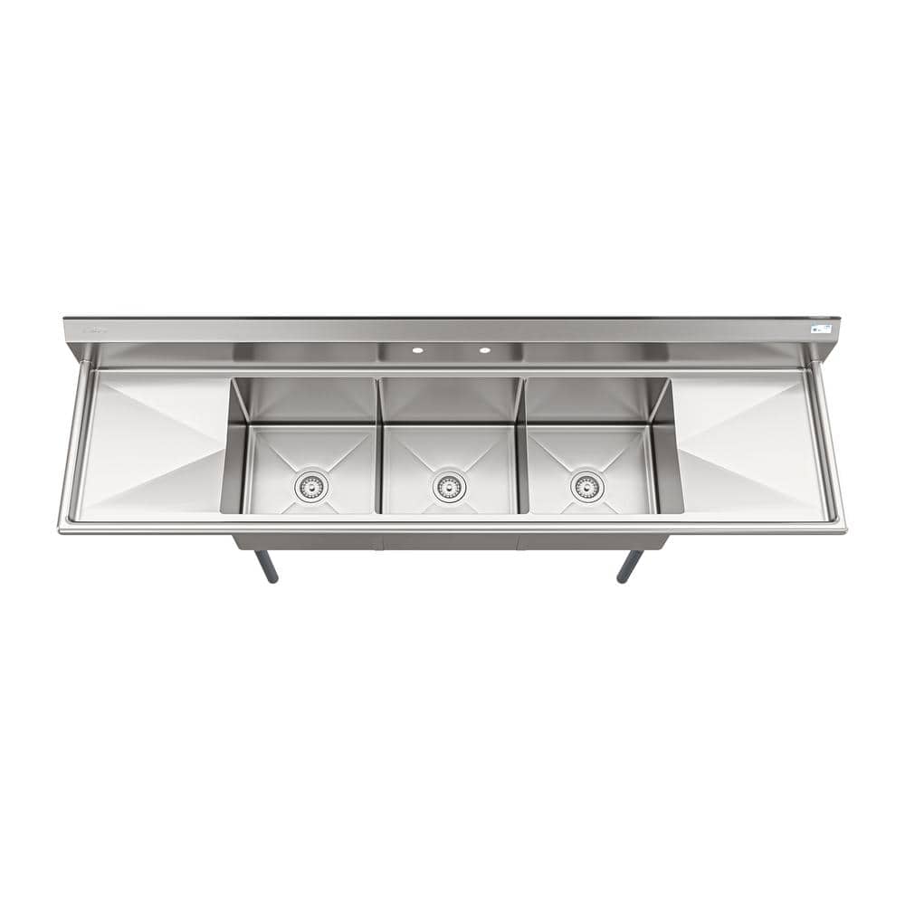 90'' Stainless Steel Triple Bowl Commercial Kitchen Sink