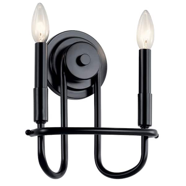 KICHLER Capitol Hill 2-Light Black Bathroom Indoor Wall Sconce Light