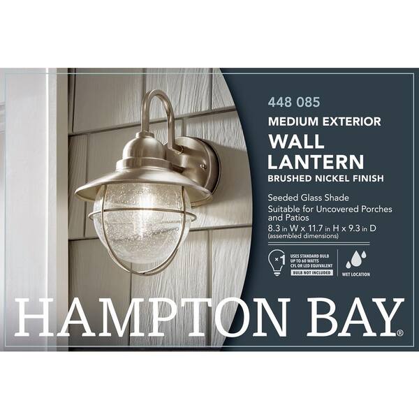 Hampton Bay Exterior Wall Lantern Brushed Nickel Cottage Outdoor Light Fixture 