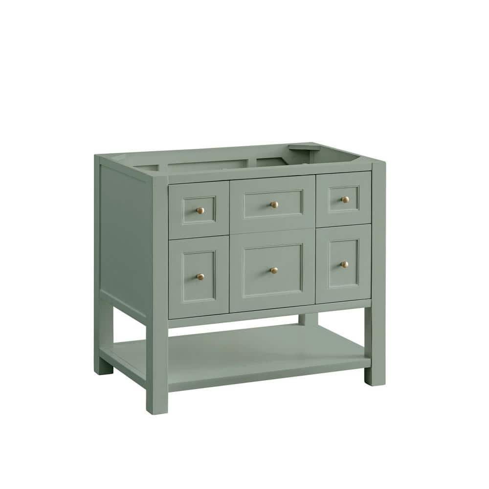 Smokey Celadon Green Solid Wood Single Vanity Base with Brass Knobs