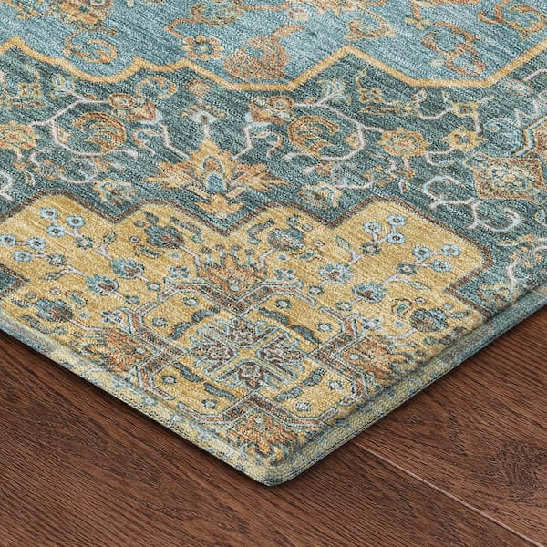Mayfield Premium Machine Washable Abstract AMF2486 Teal 9 ft. x 12 ft. Area Rug