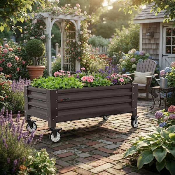 CaféBronze 48 in. x 24 in. x 22 in. Galvanized Steel Raised Garden Bed, Rectangular Planter Box for Vegetables Fruits