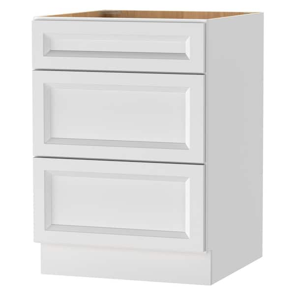 Keyport Shaker 24 in. W x 24 in. D x 34.5 in. H in Satin White Plywood Ready To Assemble Drawer Base Kitchen Cabinet