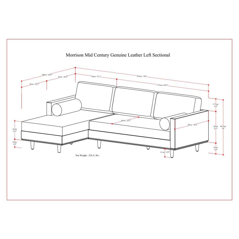 Sienna Leather L-Shaped Sectional Sofa with Ottoman