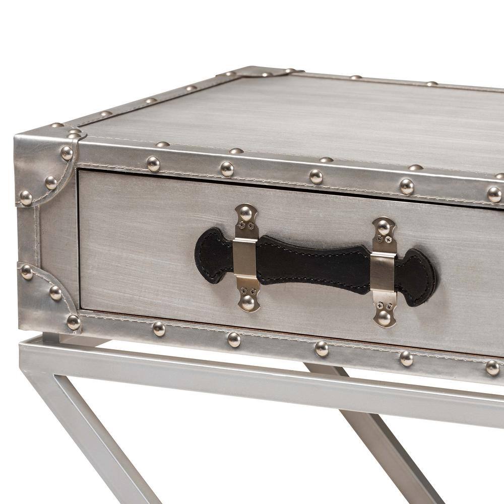 William Silver Metal 1-Drawer Industrial Nightstand