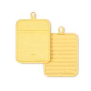 Ribbed Soft Silicone Butter Yellow Pot Holder Set (2-Pack)