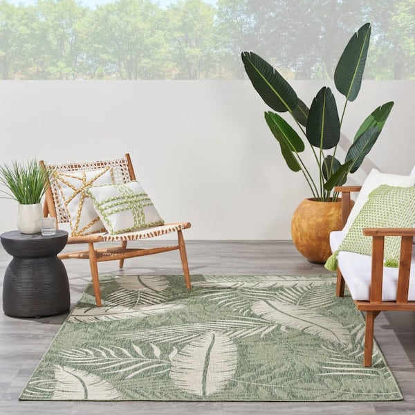 Garden Oasis Green Ivory 5 ft. x 7 ft. Nature-inspired Contemporary Area Rug