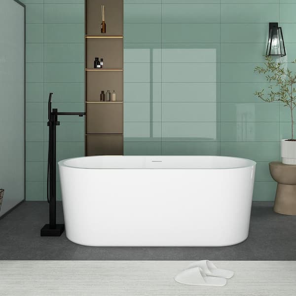 JimsMaison 59 in. Acrylic Roll-Top Flatbottom Non-Whirlpool Bathtub in White