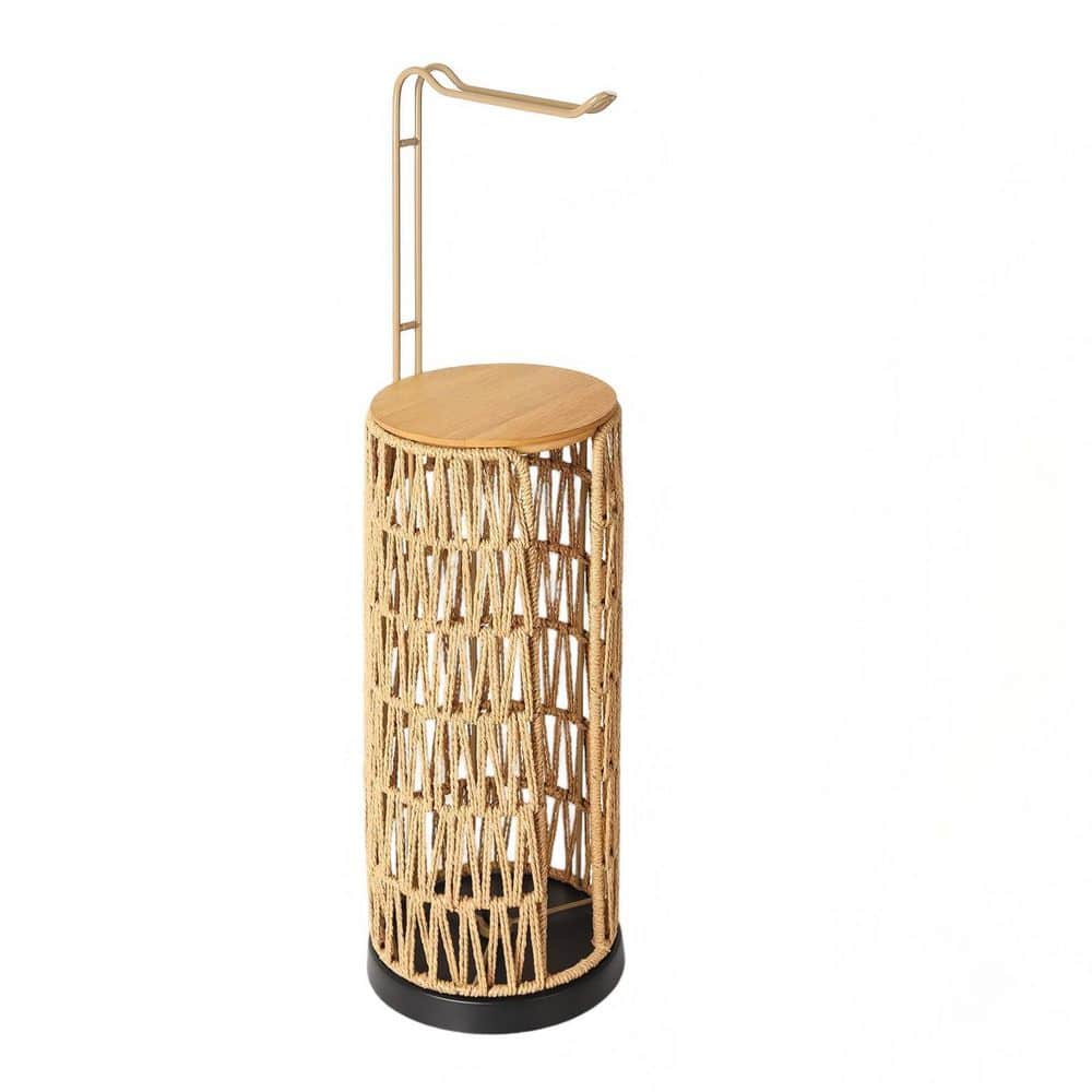 Freestanding Toilet Paper Holder with Storage, 3 Rolls of Tissue Holder, Rattan Sturdy Boho Style in Brown price history on PriceWatchPro