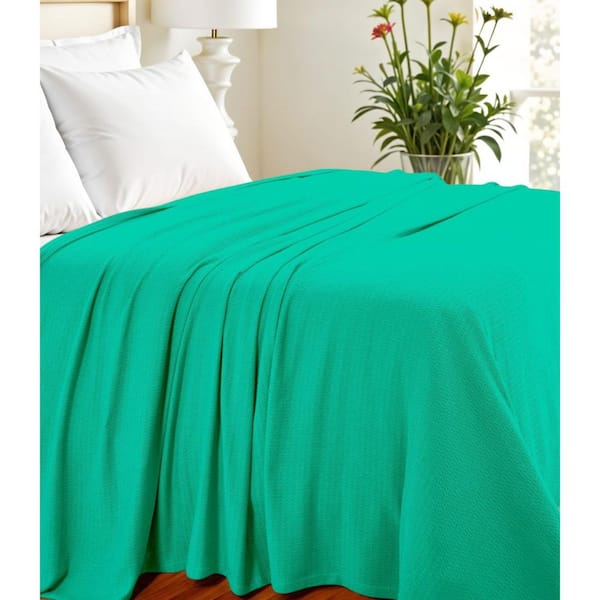 Turquoise Honeycomb Cotton Throw Blanket