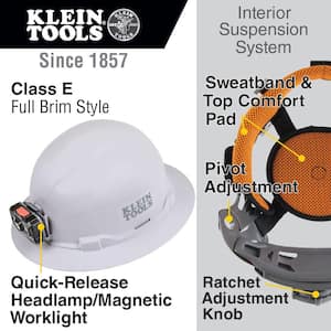 Hard Hat Non-Vented Full Brim with Rechargeable Headlamp