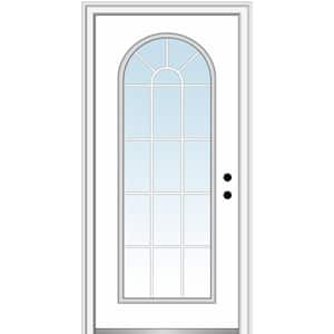 36 in. x 80 in. Left-Hand Inswing Full Lite Round Top Clear Classic Primed Fiberglass Smooth Prehung Front Door