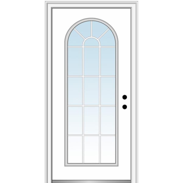 MMI Door 32 in. x 80 in. Left-Hand Inswing Full-Lite Clear Round Top Primed Fiberglass Prehung Front Door on 6-9/16 in. Frame