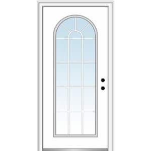 34 in. x 80 in. Left-Hand Inswing Full-Lite Clear Round Top Primed Fiberglass Prehung Front Door on 6-9/16 in. Frame