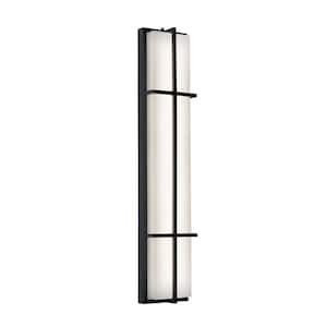 August 36 in. Black Outdoor Hardwired Coach Sconce with Integrated LED Included