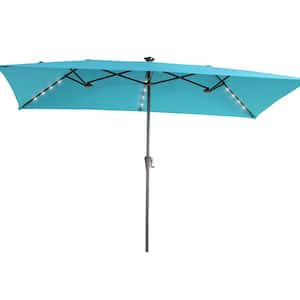 11 x 7 ft. Steel Solar-powered Double-Sided Market Patio Umbrella with Canopy Outdoor Table Umbrella in Lake Blue